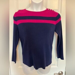 Lauren Ralph Lauren Navy & Pink Ribbed Crew Neck Sweater Size 1X, Fits Sz Large